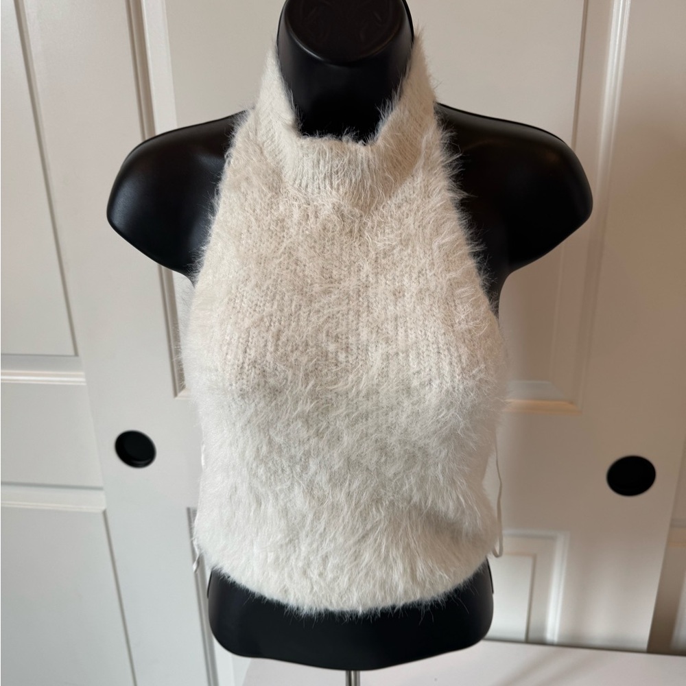 Zara Cream Fuzzy Halter Tank Top